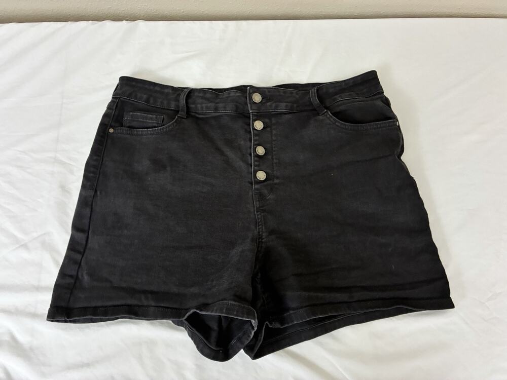 Nine West Womens Black High Waisted Button Fly Denim Shorts Size 18